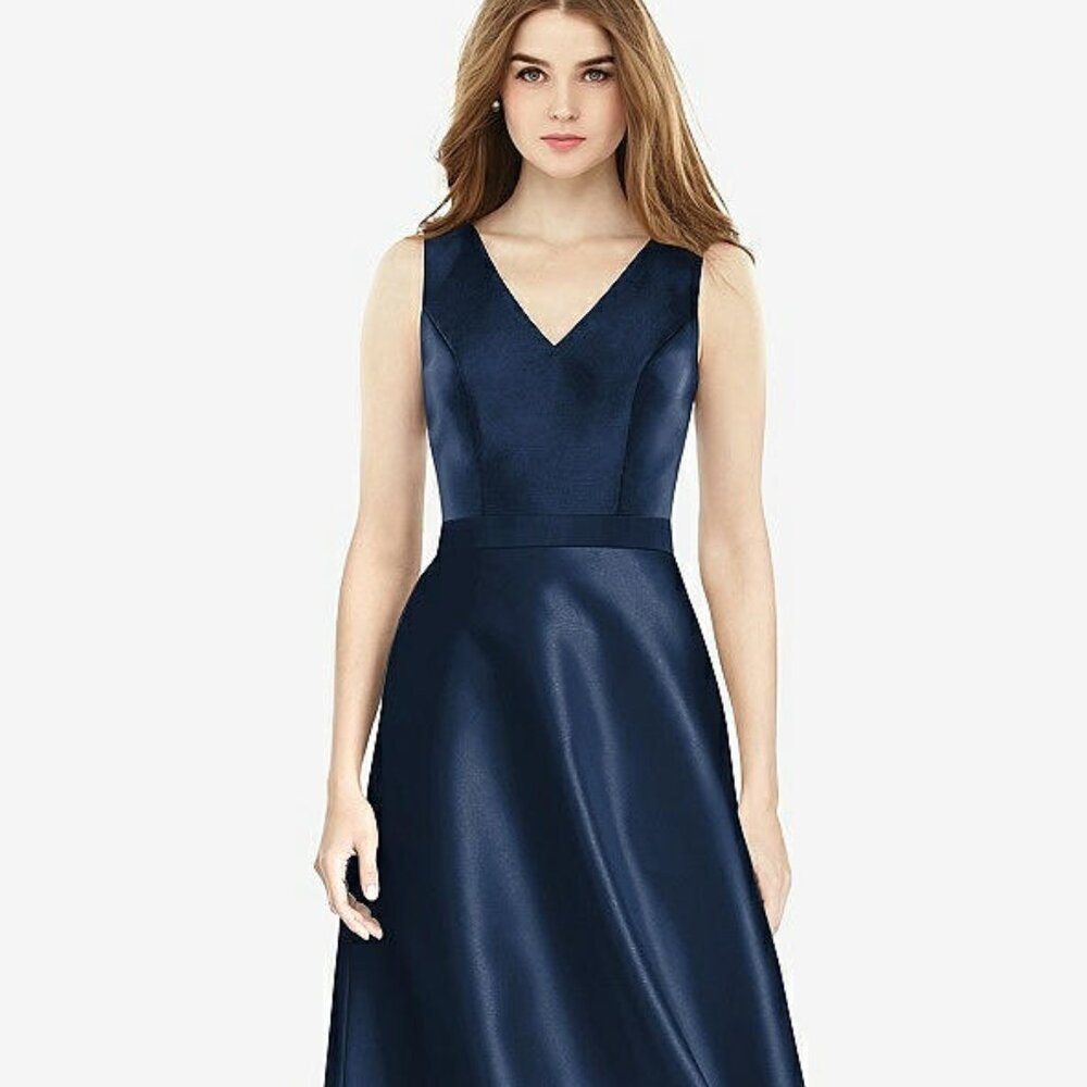 Alfred Sung 754...Sleeveless A-Line Satin Dress with Pockets...Midnight...Sz 0